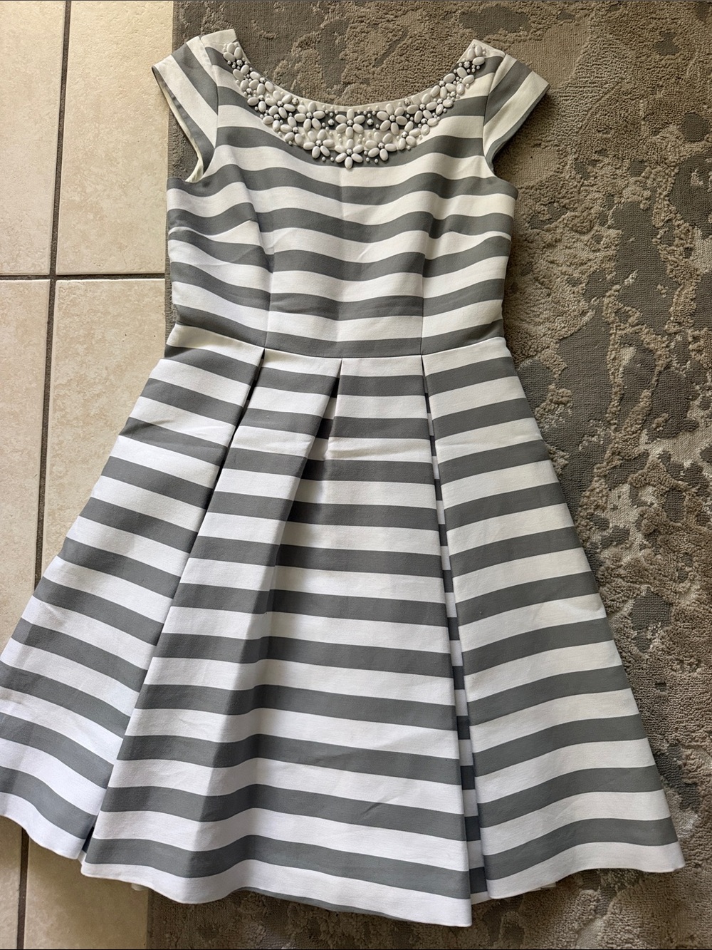kate spade Gray & White Striped Jewel-Embellished Scoop Dress - Picture 6 of 8